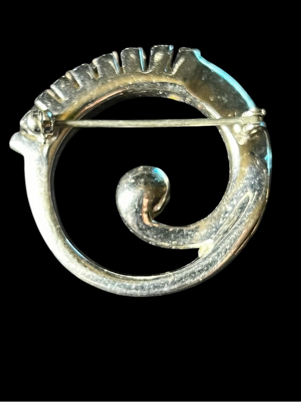 Vintage Art Deco Silver Tone Spiral Rhinestone Circle Baguette Pin Brooch - Picture 2 of 2